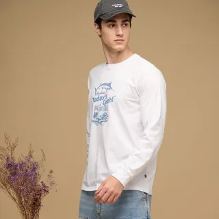 【NAUTICA】官方旗艦 男裝 海洋感趣味印花長袖T恤(白色)