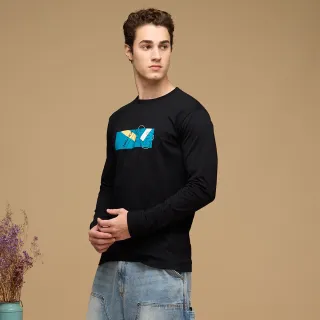 【NAUTICA】官方旗艦 男裝 藍白幾何色塊印花長袖T恤(黑色)