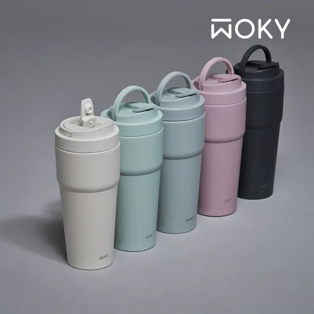 【WOKY 沃廚】2入 渾圓杯 雙層陶瓷款750ml-附矽膠吸管(隨行杯/吸管杯/飲料杯/保溫杯/保溫瓶)