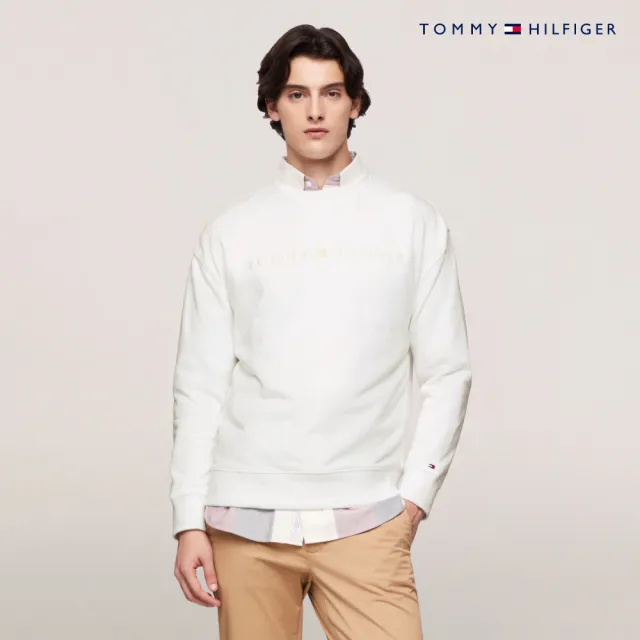 【TOMMY HILFIGER】官方旗艦館 同色調刺繡Logo大學T_白色