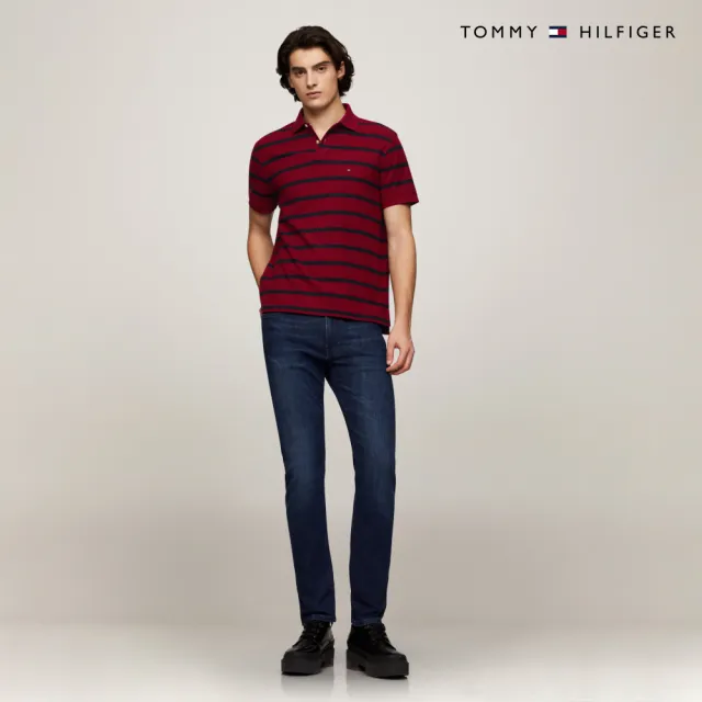 【TOMMY HILFIGER】官方旗艦館 精緻條紋彈性 Polo 衫_紅色