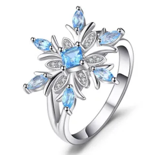 【ANGEL】雪花女神設計清新水鑽時尚華麗戒指(銀色尺寸可選)