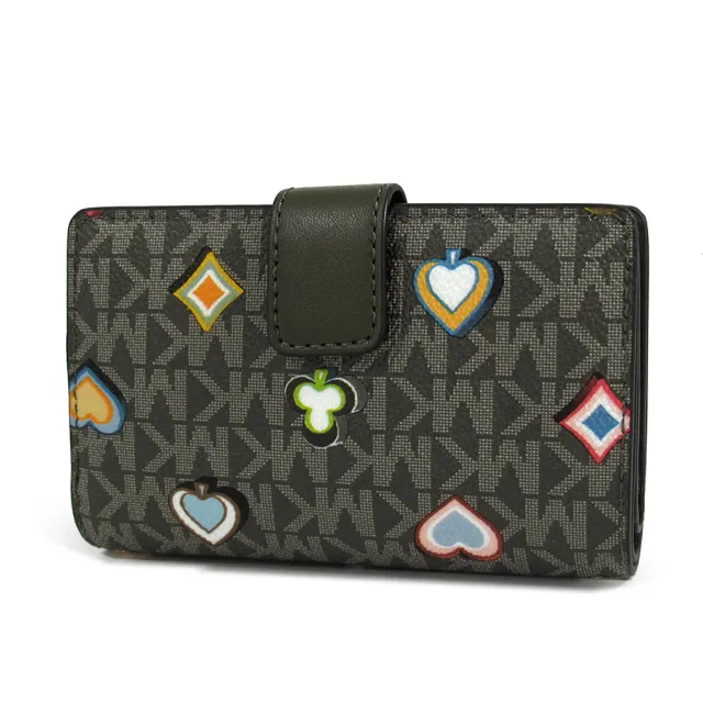 【Michael Kors】銀LOGO防刮皮革壓扣式中夾(橄欖綠色)