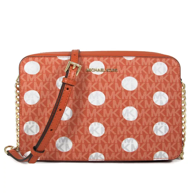 【Michael Kors】金字點點防刮鍊帶斜背方包(橘色)