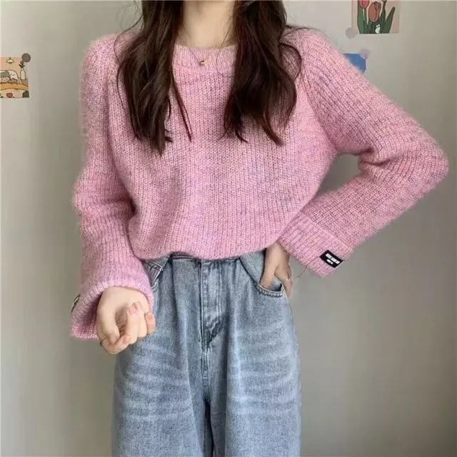 【D.studio】韓版寬鬆溫柔風針織上衣(毛衣長袖上衣衣服保暖上衣冬天女裝秋冬女裝發熱衣長袖t恤W639)