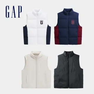 【GAP】男裝 Logo印花立領羽絨背心外套-多款任選(791877&791878)