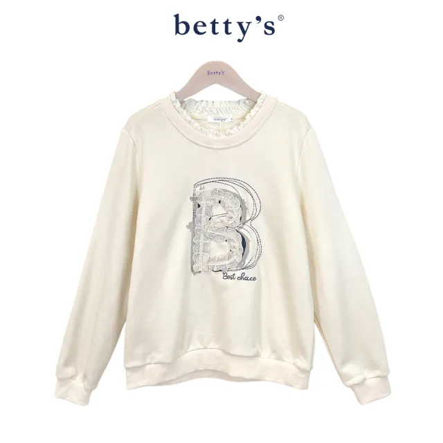 【betty’s 貝蒂思】圓領內刷毛蕾絲B文字厚T-shirt(共二色)