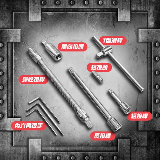 棘輪套筒板手46件工具組(套筒組 汽修工具組 六角套筒 螺絲起子)