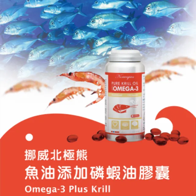 【Isbjorn 北極熊保健專家】南極磷蝦油添加魚油膠囊一瓶+Medox花青素膠囊一盒(保健禮盒120顆/瓶+30顆/盒)