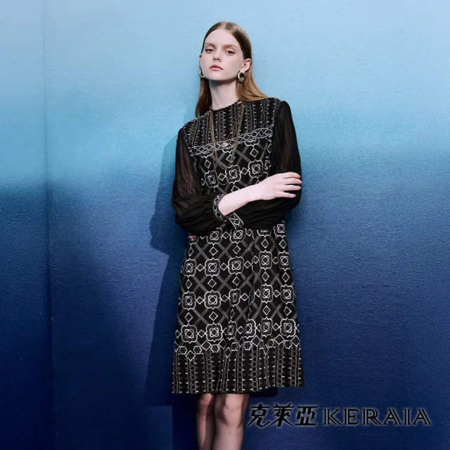 【KERAIA 克萊亞】美杜莎的秘密刺繡雪紡短洋裝