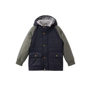 【GIORDANO 佐丹奴】童裝兩穿可拆袖刷絨連帽外套(80 原子灰X蟒蒼綠)