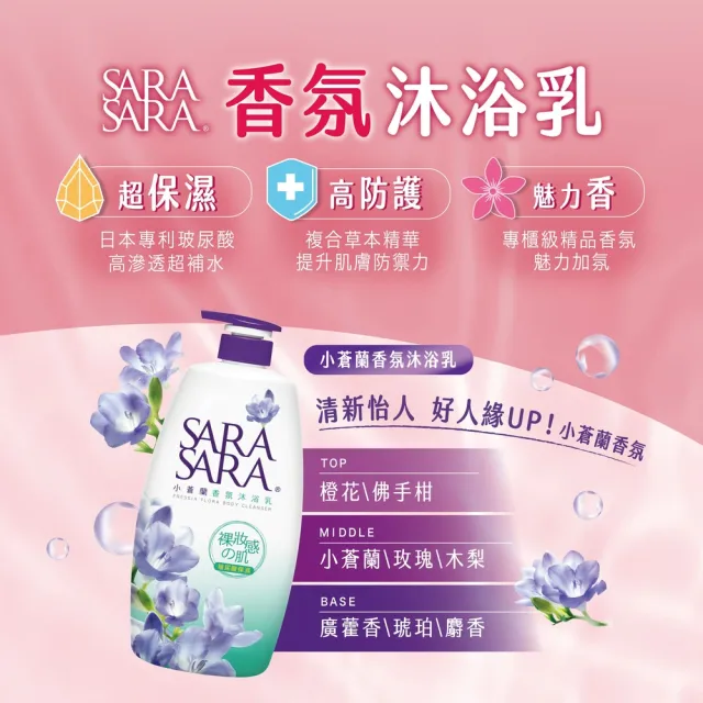 【SARA SARA 莎啦莎啦】香氛沐浴乳-1000gx3(新品-拋光沁涼/緊膚/小蒼蘭/櫻花/玫瑰/撩心木蘭香/茉莉 任選)