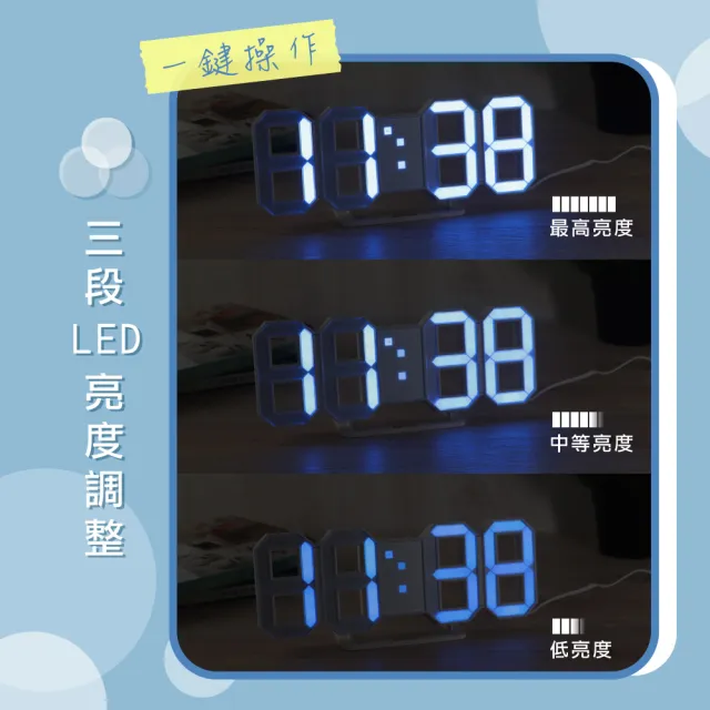 【KINYO】立體LED數字鐘 電子鐘 時鐘 掛鐘 鬧鐘(USB插電 可拆式立架 TD-395)