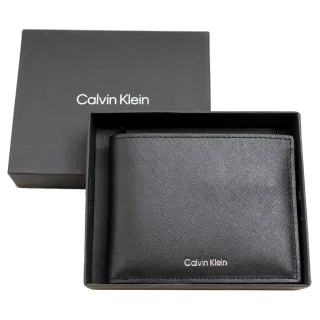 【Calvin Klein】CK 防刮皮革1+1抽式卡夾/男皮夾/男短夾/皮夾禮盒/CK皮夾(黑)