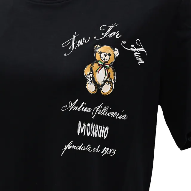 【MOSCHINO】簡約經典電繡小熊插畫LOGO棉質短T恤(黑)