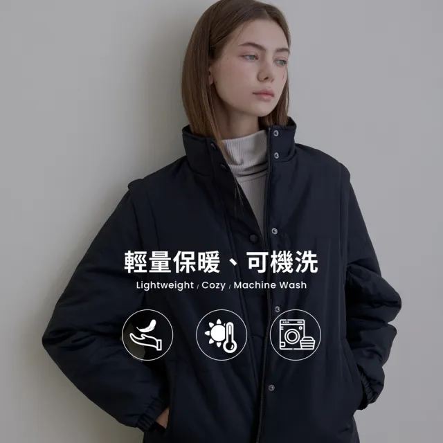 【GIORDANO 佐丹奴】女裝可拆袖麵包外套 E-care輕暖系列(09 標誌黑)