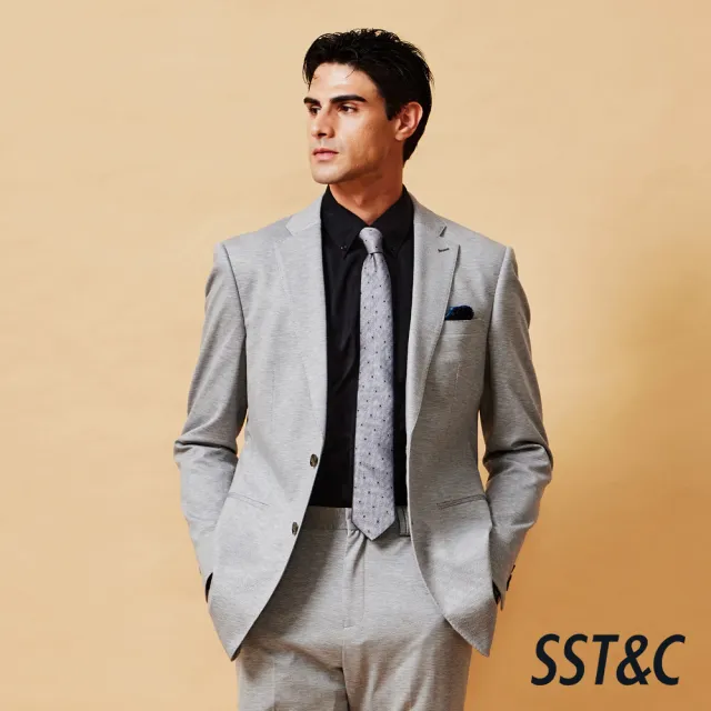 【SST&C】男款灰色幾何窄版真絲領帶-825211261341(限時85折)