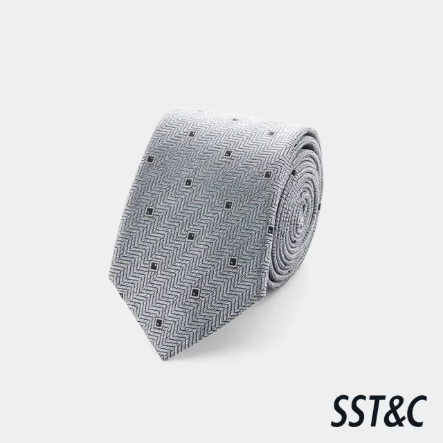 【SST&C】男款灰色幾何窄版真絲領帶-825211261341(季末65折)