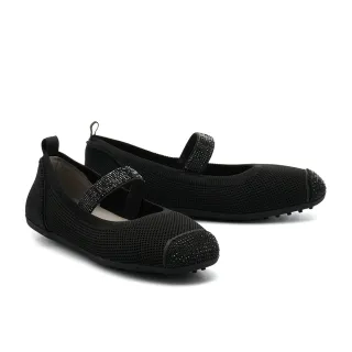 【MELROSE】美樂斯 率性優雅燙鑽鬆緊帶拼接飛織布瑪莉珍平底鞋(黑)
