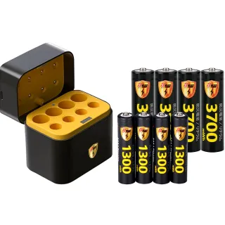 【KOTSURU】8馬赫 3號AA 4號AAA 1.5V鋰電池 3700mWh 1300mWh 各4入 搭配3號4號各4槽AI隨身收納盒充電器