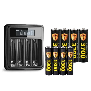 【KOTSURU】8馬赫 3號/AA 4號/AAA 1.5V鋰電池 3700mWh 1300mWh 各4入 搭配 3號/4號通用 液晶顯示充電器