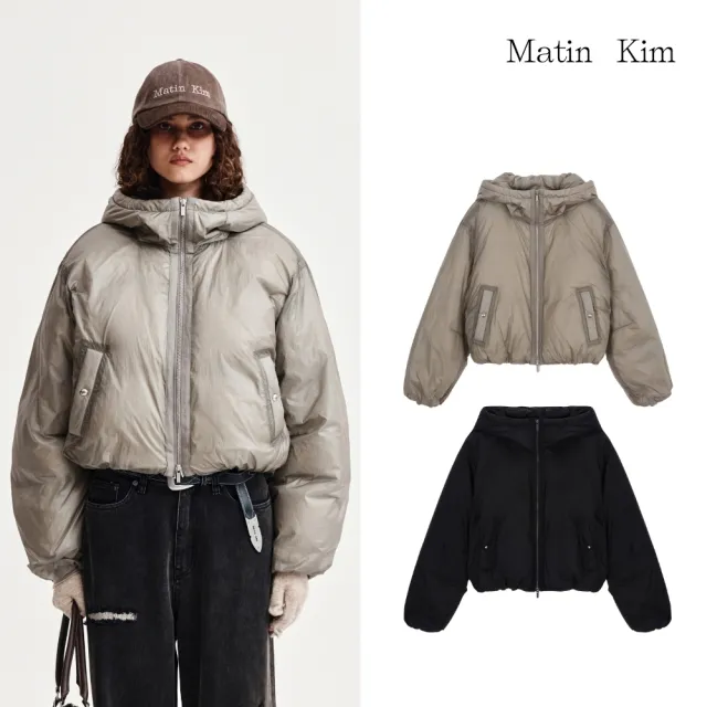 【MATIN KIM】官方旗艦 連帽LOGO短版羽絨外套 女版輕羽絨(多款任選)