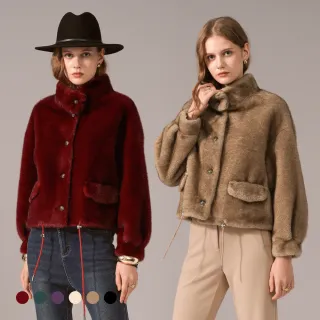 【KERAIA 克萊亞】魅力價-倫敦摩登袋蓋仿貂絨短大衣(六色；M-XL)