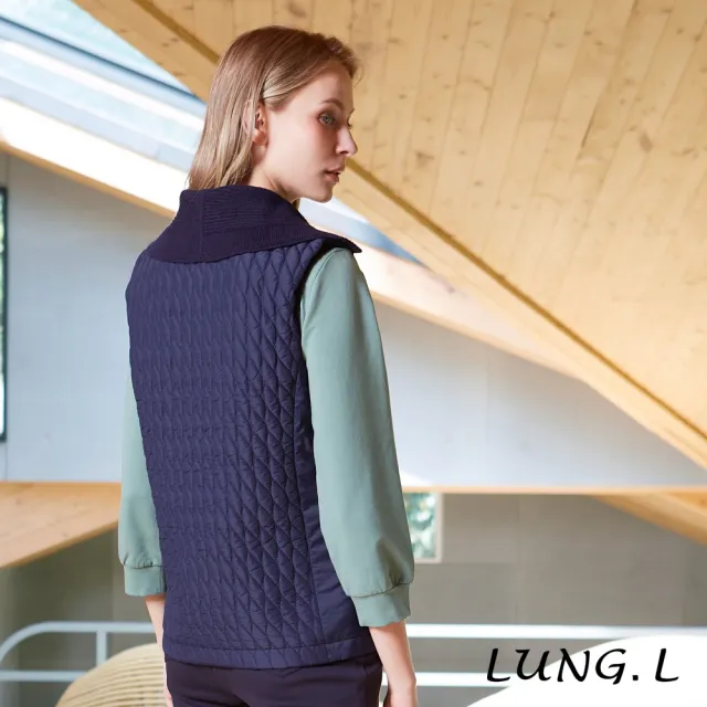 【LUNG.L 林佳樺】LS95D50 藍色鋪棉拼接針織領女裝背心(秋冬新品 加大尺碼 保暖)