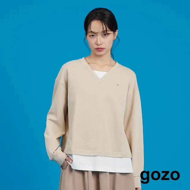 【gozo】MOMO獨家款★限量開賣 虛線造型假兩件長袖T恤(兩色)