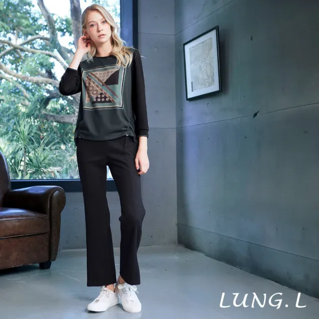 【LUNG.L 林佳樺】LT28A 綠色前片幾何印花長袖女裝上衣(秋冬新品)