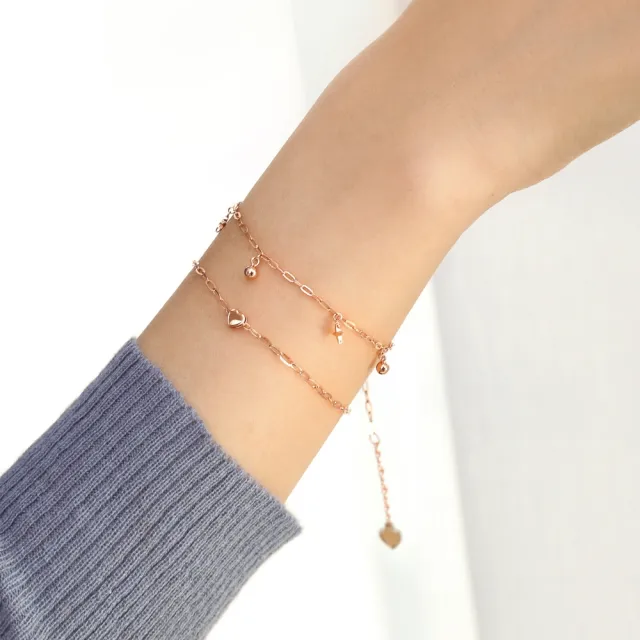 【點睛品】網路獨家款 全18K 一心一意 18K玫瑰金手鍊