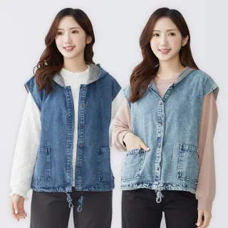 【betty’s 貝蒂思】網路獨賣★下擺抽繩連帽牛仔背心(共二色)