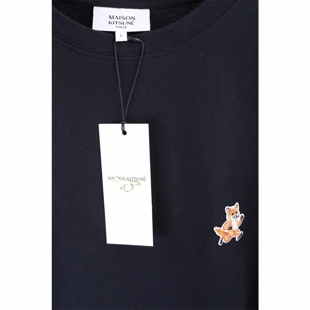 【Maison Kitsune】跑步狐狸補丁黑色純棉短袖TEE T恤 - 男女可穿(短袖 T恤 上衣)