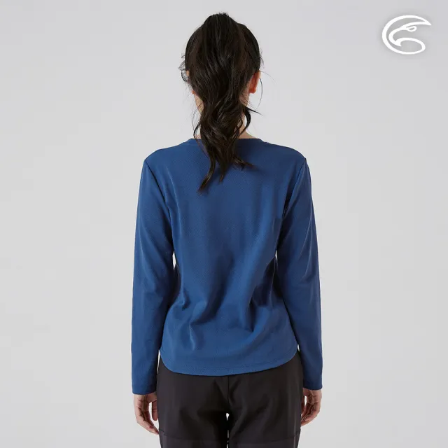 【ADISI】女智能纖維速乾長袖圖騰上衣 AL2521084 深海藍(單向導濕  快乾 吸濕排汗 透氣 環保)