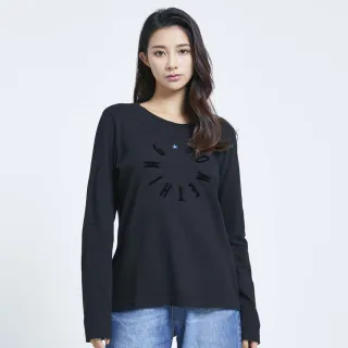 【SOMETHING】女裝 金蔥繡花長袖T恤(黑色)
