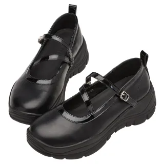 【Grace Gift】時髦甜感交叉細帶輕量瑪莉珍運動鞋(黑)