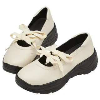 【Grace Gift】法式少女蝴蝶結輕量瑪莉珍運動鞋(米白)