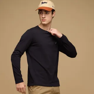 【NAUTICA】官方旗艦 男裝 經典素色休閒長袖T恤(黑色)