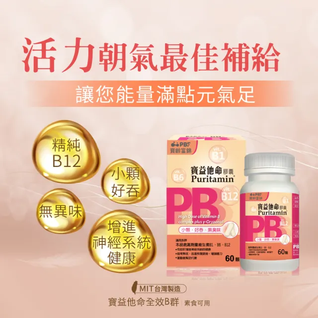 【寶齡富錦】寶益他命B群 B12+B6+B1-4入組(60顆/入-全效B群)