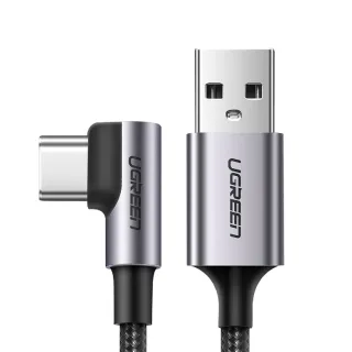 【綠聯】USB-A to USB-C 快充傳輸線 金屬編織L型/電競專用版 1M(充電線/編織線/3A快充/Type-C)