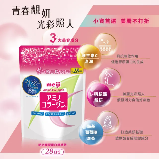 【Meiji 明治】明治膠原蛋白粉標準版28日份袋裝196gx3入(膠原蛋白/維生素C)