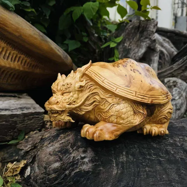 桃花源創意工坊】祥瑞龍龜木雕擺件雕刻工藝品家居飾品(木雕) - momo