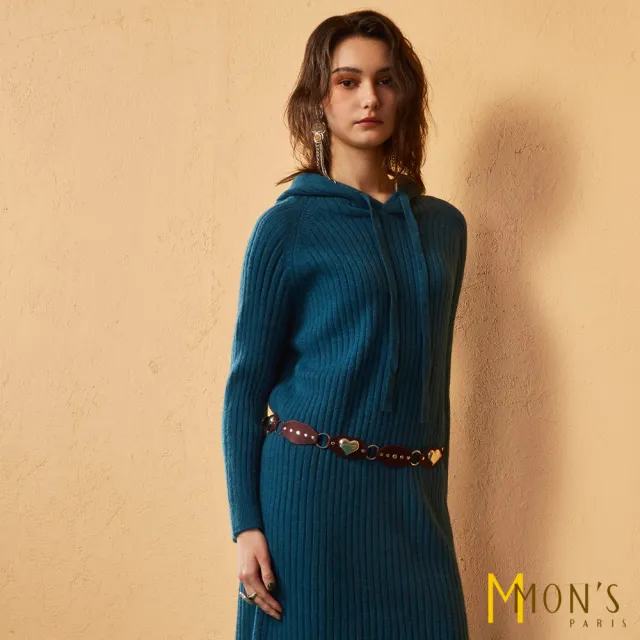 【MON’S】坑條連帽慵懶風針織洋裝(直)