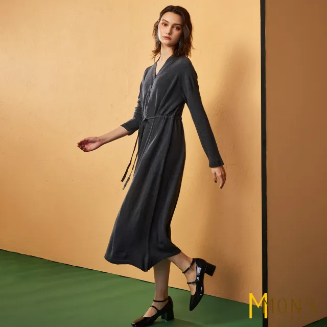 【MON’S】天絲羊毛拉繩針織洋裝(直)