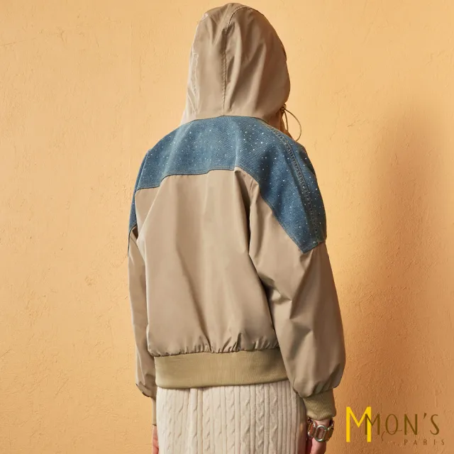 【MON’S】燙鑽牛仔拼接夾克(直)