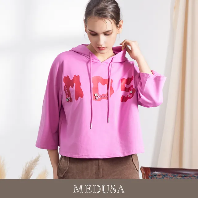 【MEDUSA 曼度莎】現貨-亮彩字母寬鬆傘襬帽T（F）｜連帽上衣 大學T 街頭休閒 韓系帽T(701-53101)