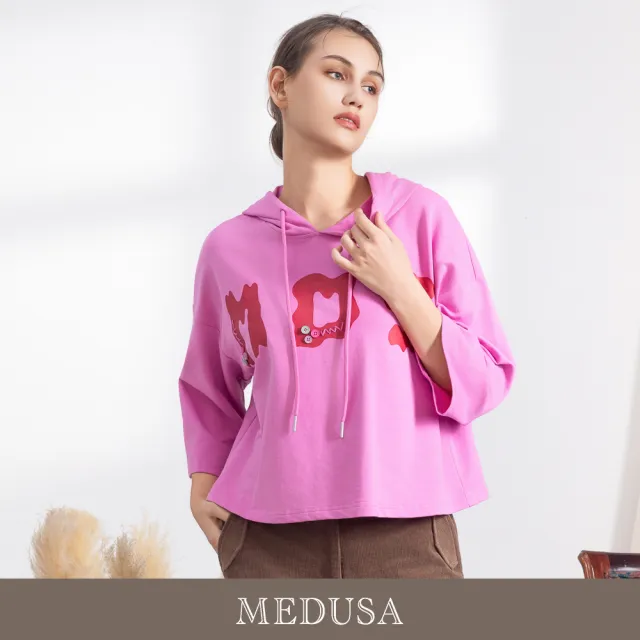 【MEDUSA 曼度莎】現貨-亮彩字母寬鬆傘襬帽T（F）｜連帽上衣 大學T 街頭休閒 韓系帽T(701-53101)
