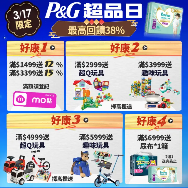 【幫寶適】清新幫 拉拉褲 M-XXXL 嬰兒褲型紙尿褲/尿布 1箱(超吸超軟超薄)