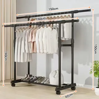 【WE CHAMP】H型雙桿可移動加厚衣架(落地掛衣架 雙桿曬衣架)