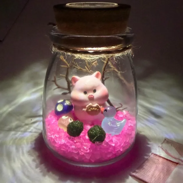 【A-ONE 匯旺】十二生肖 豬 玻璃生態瓶 含2顆綠藻 白光LED 150ml布丁杯 DIY綠藻球微景觀植物